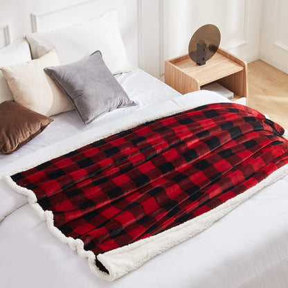 Touchat Sherpa Red and Black Buffalo Plaid Christmas Twin Blanket 60" X 70", Fuzzy Fluffy Soft Cozy