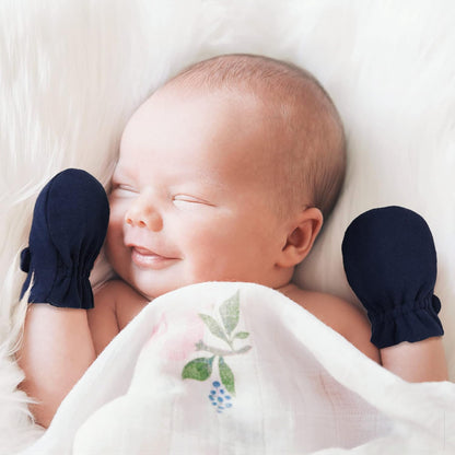 Newborn Baby No Scratch Mittens Stay On, 100% Cotton Breathable, Adjustable Infant Gloves for Baby