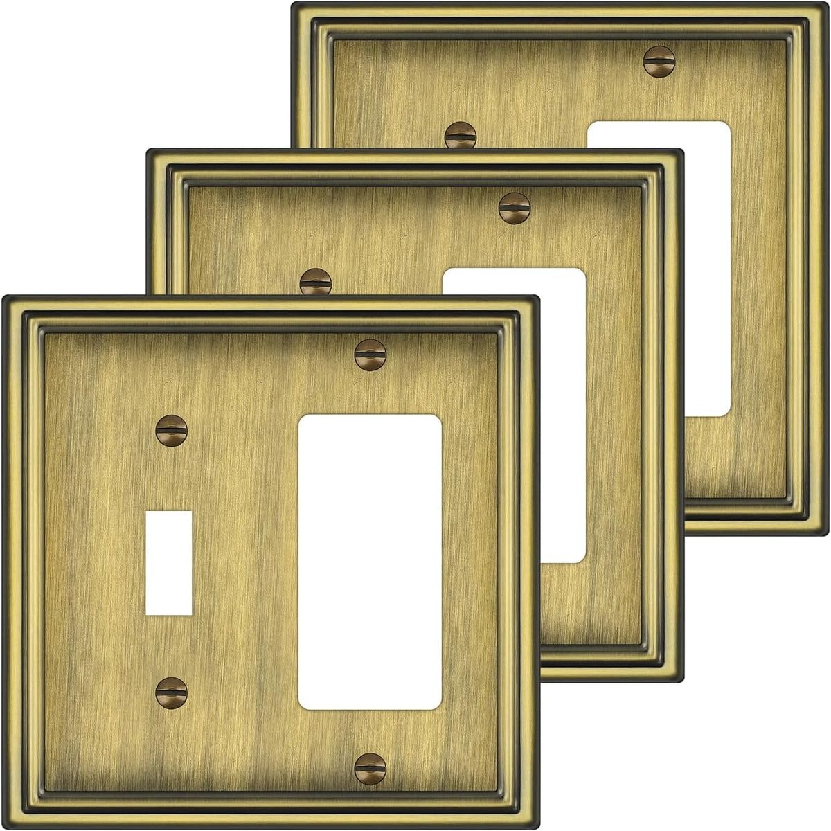 Combination Metal Light Switch Covers Wall Plate, 1 Toggle/1 Decorator Switch Plate Outlet Covers