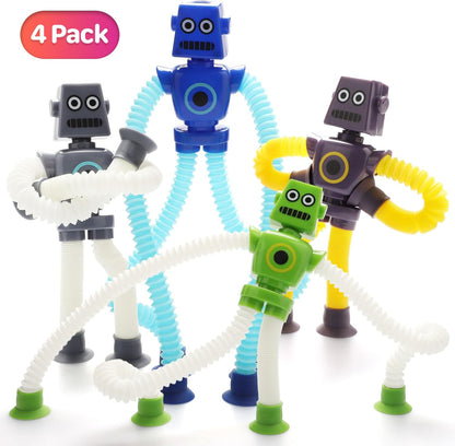 Boxgear 4 Pieces LED Shape Changing Robot Toy, Telescopic Pop Tubes Fidget Toys, Sensory Toys for