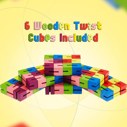 Wooden Toy Twist Block Cubes Puzzle Sensory Toys for Teens Party Favors for Boys and Girls (6
