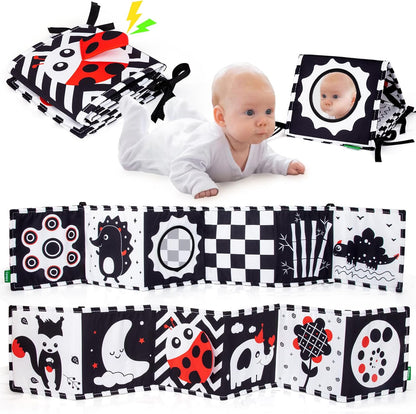 Cawgug Black and White High Contrast Baby Toys for Newborn Brain Development Tummy Time Soft Book