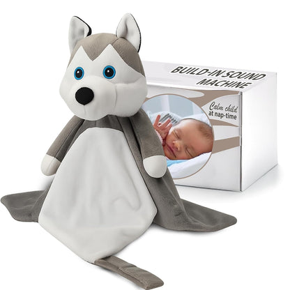 Love By Emi Baby Music Lovey Grey & White Husky, Baby Sleep Soother for Crib & Cuddle Bedtime