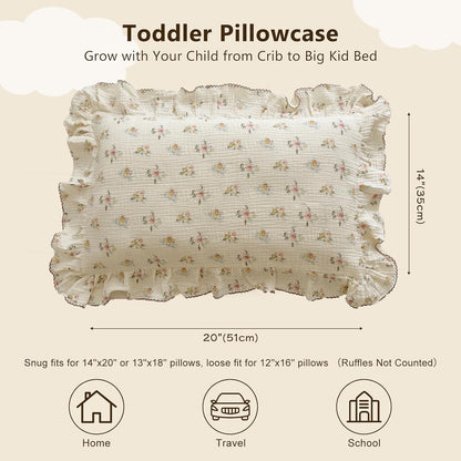 BuLuTu Cotton Muslin Kids Toddler Pillowcase with Cute Azalea Flowers Pattern Super Soft Crib