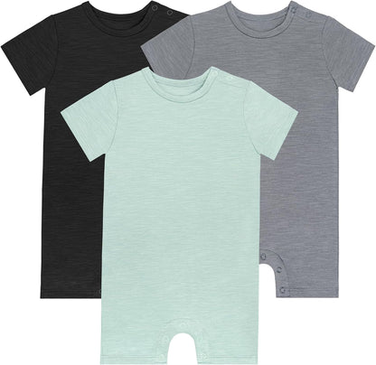 GUISBY Baby Short Sleeve Bodysuit Snap Crotch Closure Cotton Pajamas for Baby 3-Packs