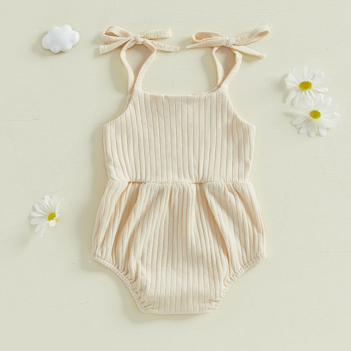 Newborn Infant Baby Girl Romper Ribbed Knit Sleeveless Spaghetti Strap One Piece Jumpsuit Bodysuit