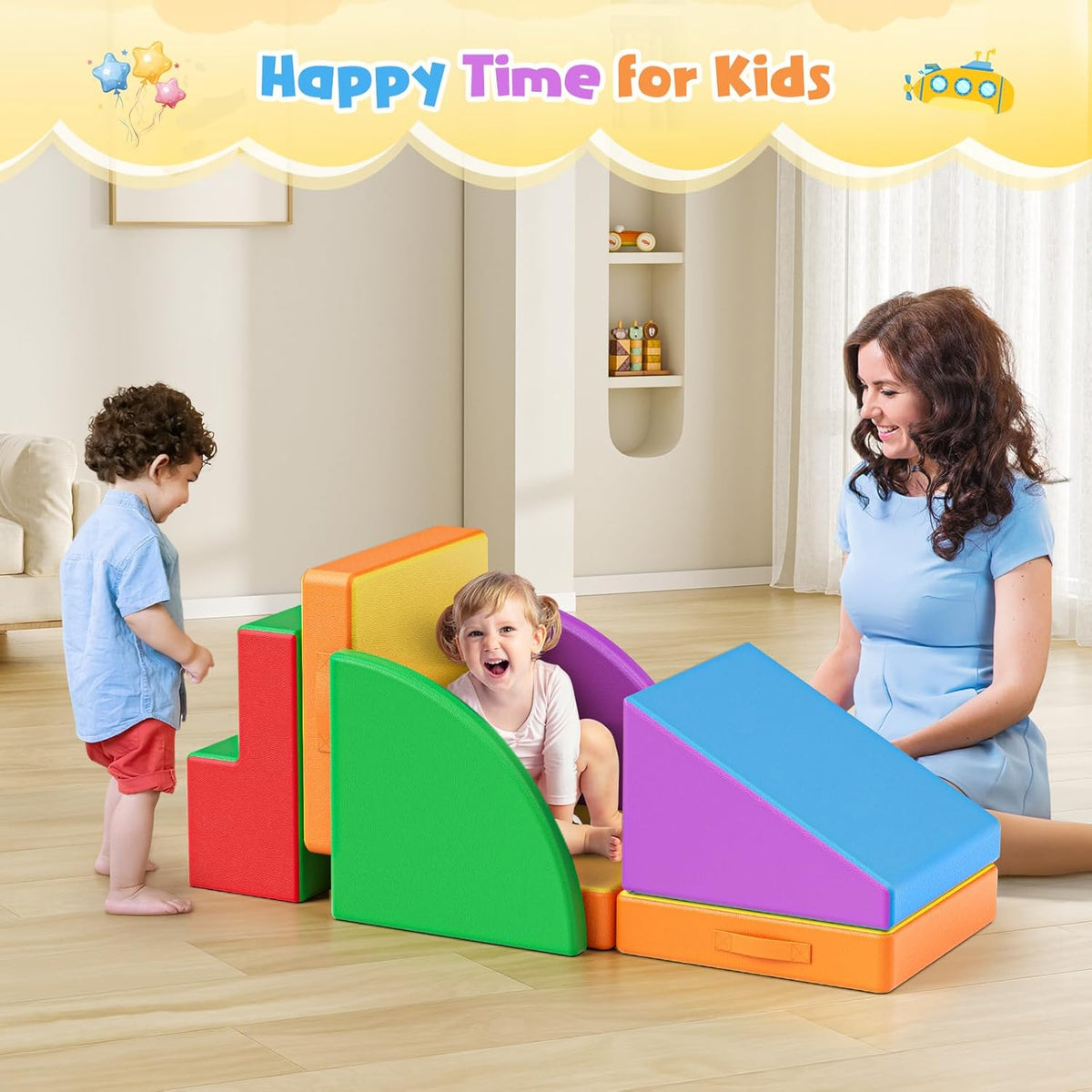 Lischwert Foam Climbing Blocks for Toddlers 1-3, 5pcs Foldable Soft Play Set with Crawling