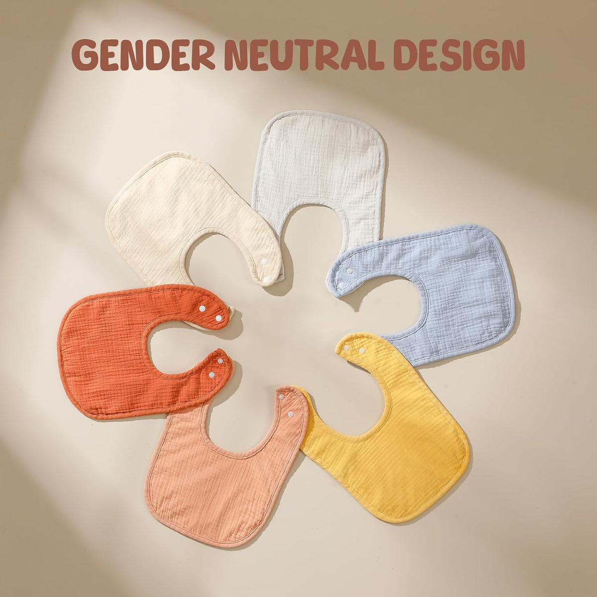 6-Pack Muslin Baby Bibs for Unisex Boys Girls, Cotton Baby Drool Bibs, Drooling and Teething Bibs