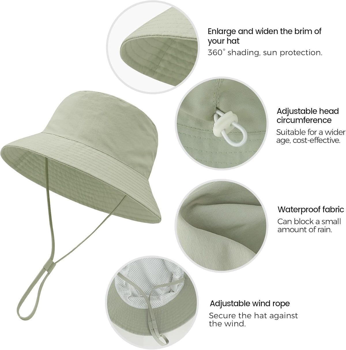 Baby Sun Hat 0-6 Years Toddler Boys Girls Adjustable Bucket Hats Kids Bucket Hats UPF 50+ Wide Brim