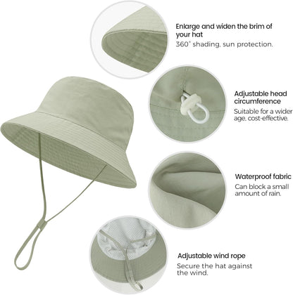 Baby Sun Hat 0-6 Years Toddler Boys Girls Adjustable Bucket Hats Kids Bucket Hats UPF 50+ Wide Brim