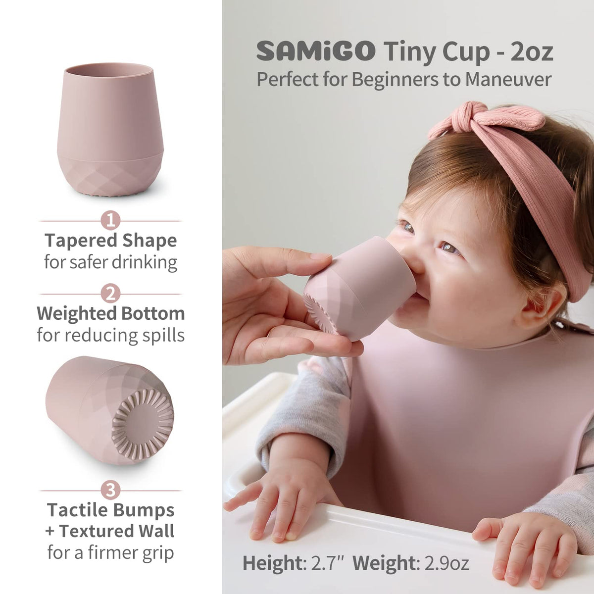 SAMiGO Silicone Baby Feeding Set, Baby Led Weaning Supplies, Suction Bowl Plate Bib Cup Self