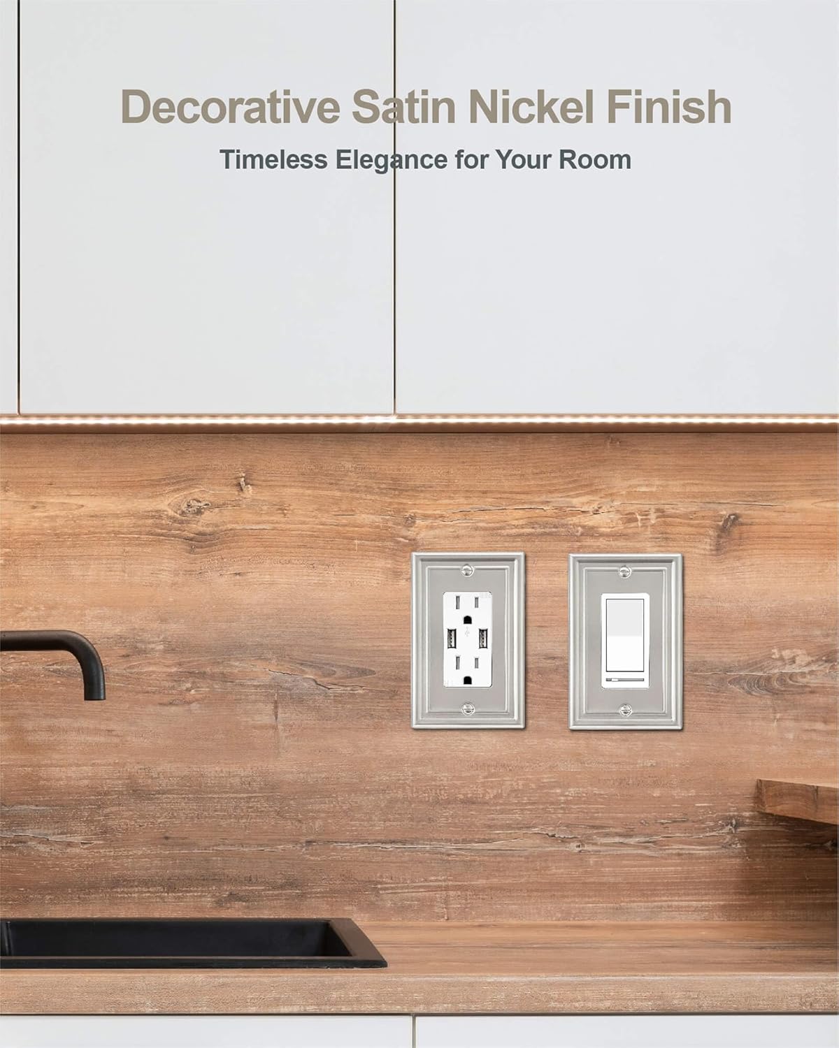 2-Pack Decorator Wall Plate, Satin Nickel Electrical Outlet Cover Plate for Receptacle, Dimmer