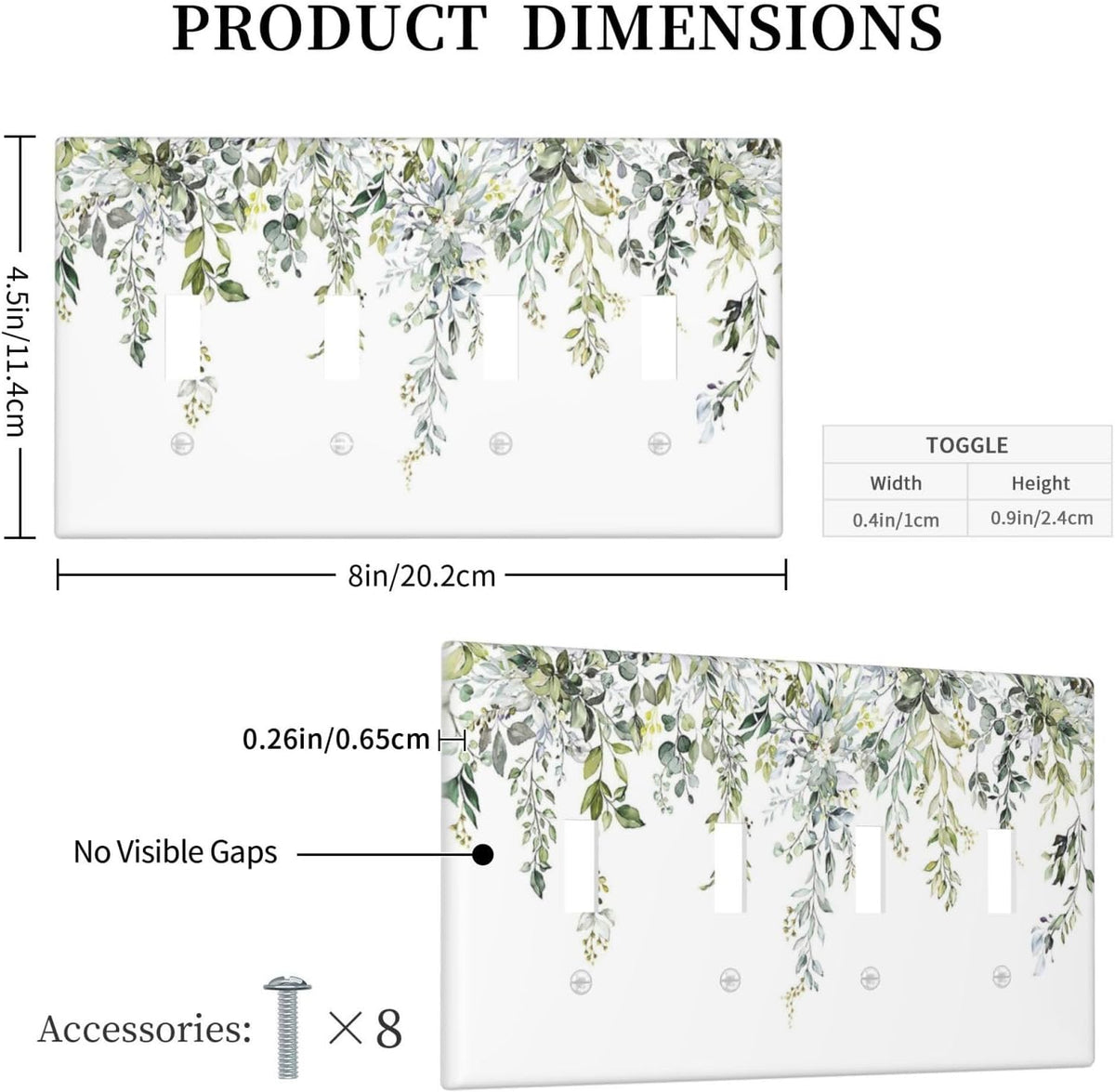 Light Switch Covers Boho Farmhouse Flower Leaf Sage Green Quad Toggle Electrical Faceplate 4 Gang