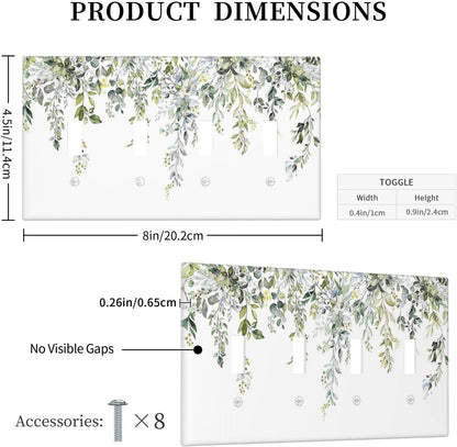 Light Switch Covers Boho Farmhouse Flower Leaf Sage Green Quad Toggle Electrical Faceplate 4 Gang