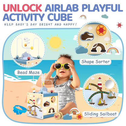 Airlab Wooden Activity Cube Montessori Toys for Boys Girls, Ocean