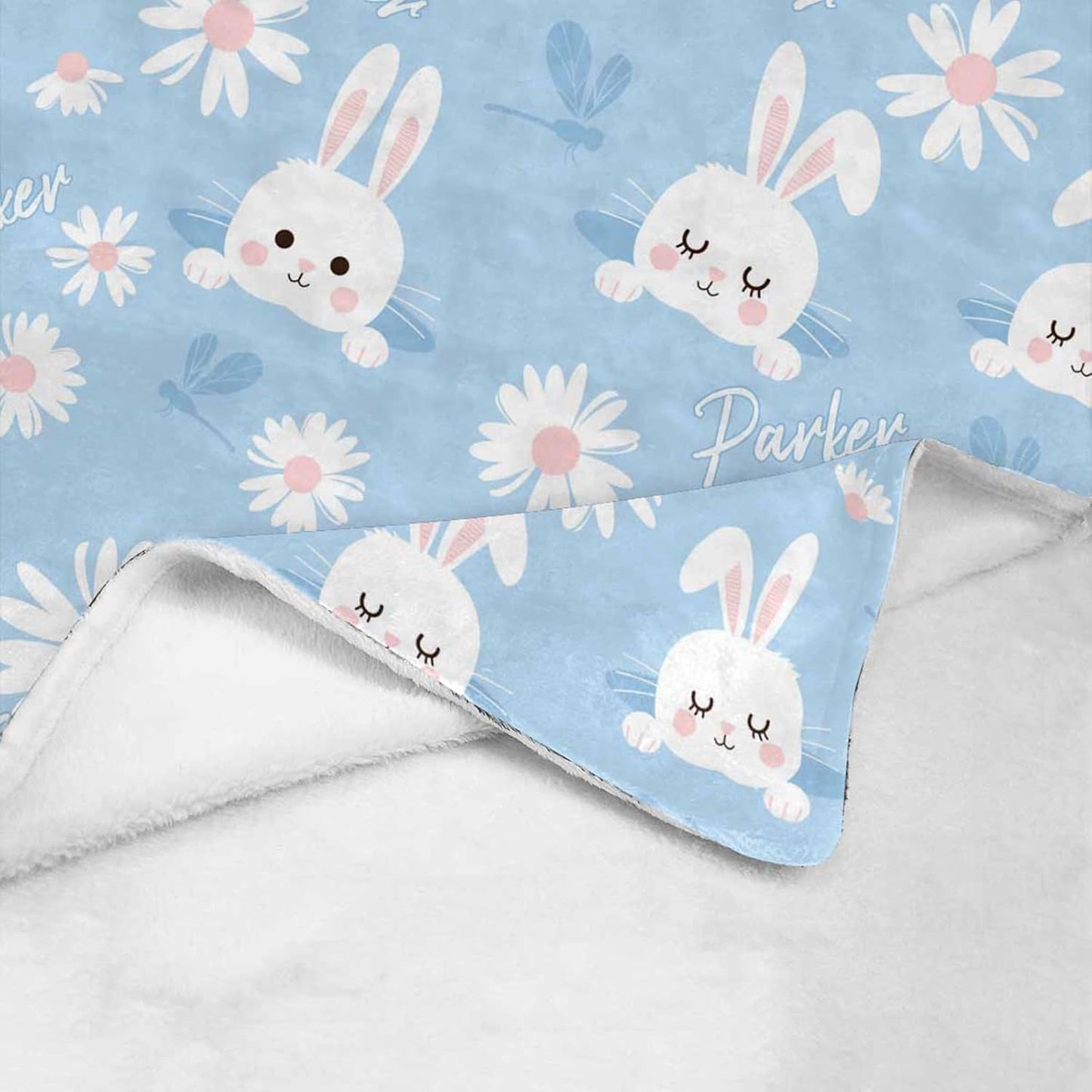 Personalized Baby Blanket with Name, Custom Floral Name Cute Rabbit Blanket Toddler Girls Soft