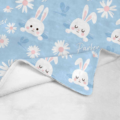Personalized Baby Blanket with Name, Custom Floral Name Cute Rabbit Blanket Toddler Girls Soft