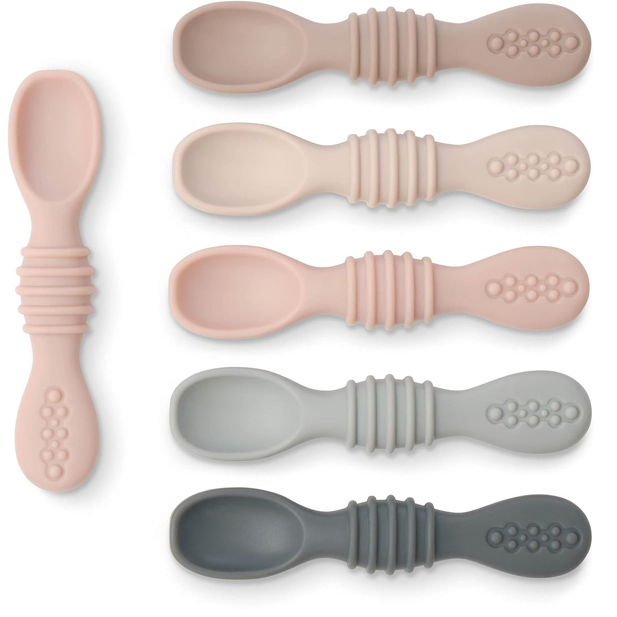 Simka Rose Silicone Baby Spoons Self Feeding (6 Pack)- First Stage Infant Spoons for Babies &