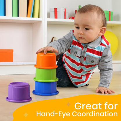 Stacking Cups Baby Toy Educational Cup Stacking Set 8-Pc Rainbow Stackable Cups | Nesting Cups for