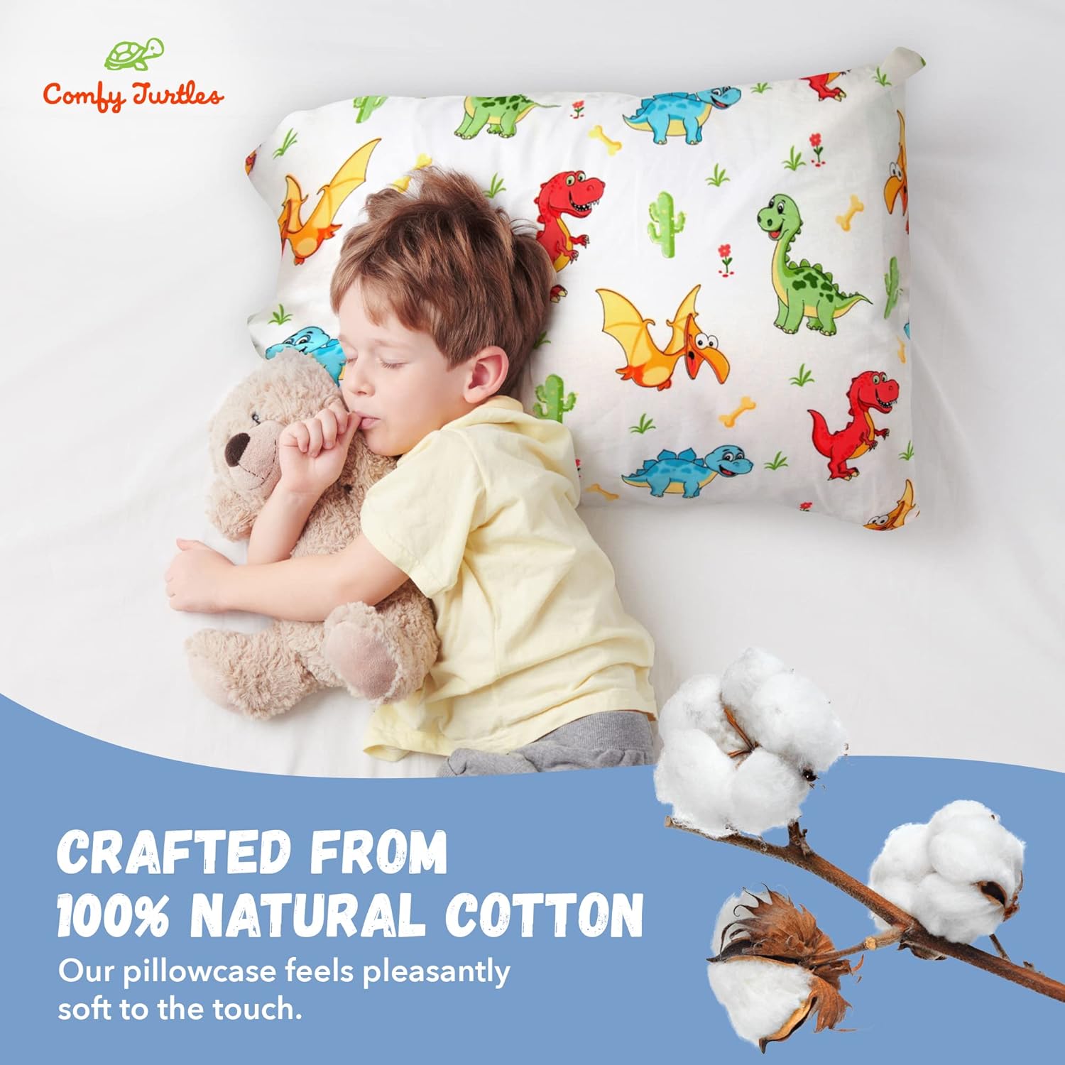 Toddler Pillowcase 13x18 Dinosaur - Cotton Travel Pillowcase Cover, Soft Dinosaur Pillow Cases for
