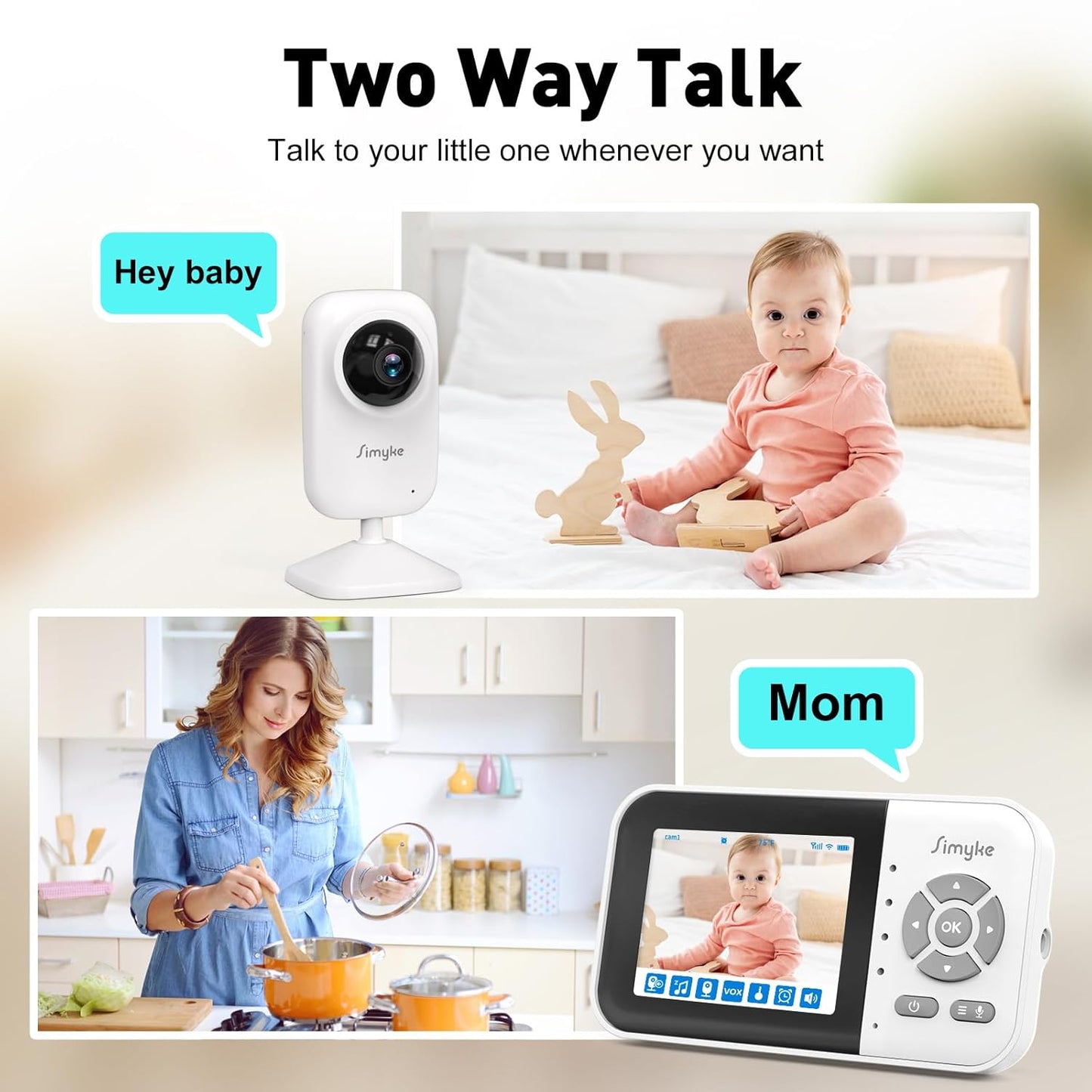 Upgrade Video Baby Monitor,WiFi Baby Camera,2.8" Display and App Control,1200ft Long Range,2 Way