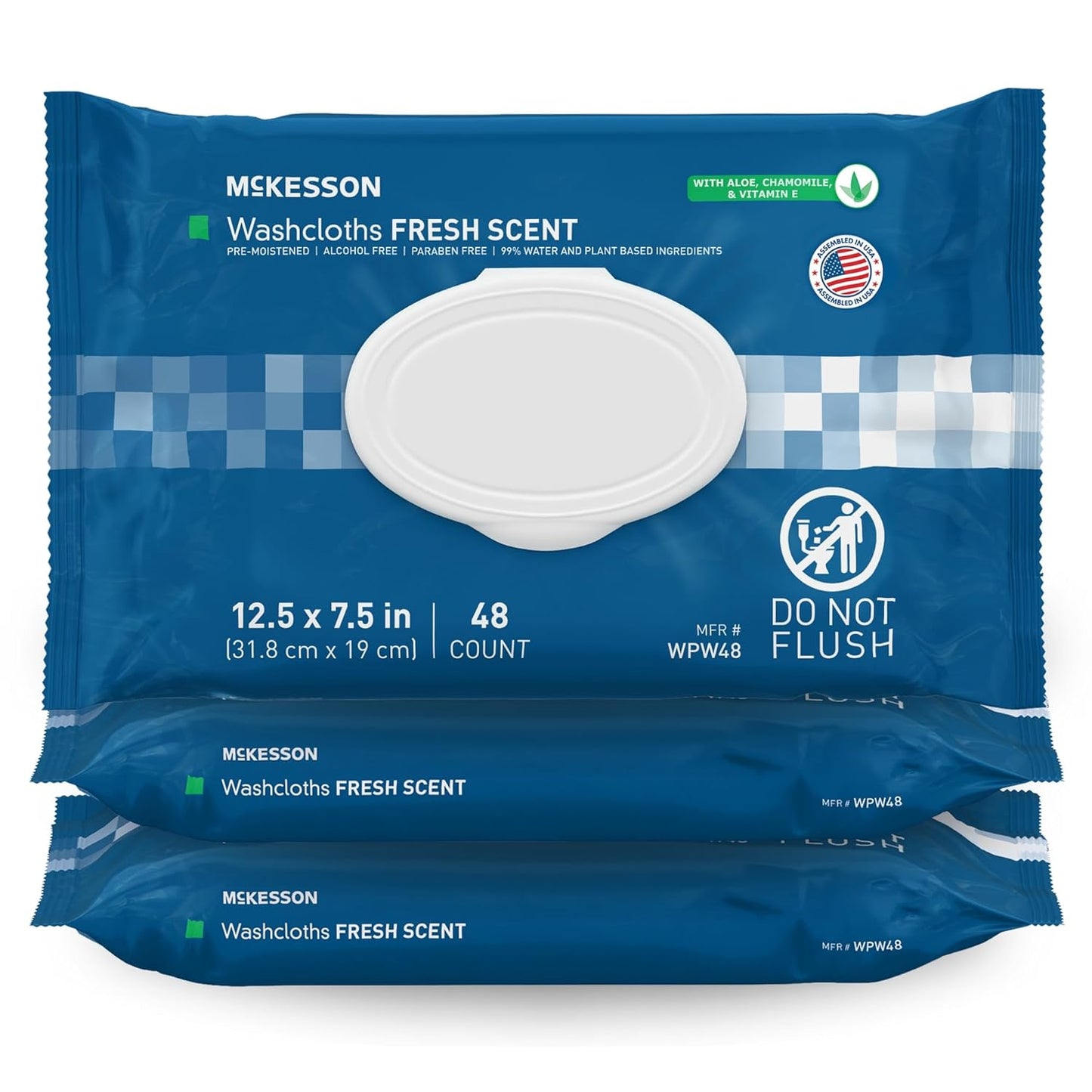 McKesson Washcloth Wipes for Adults, Scented (3 Pack, 144 Washcloths) Disposable Wash Cloths for
