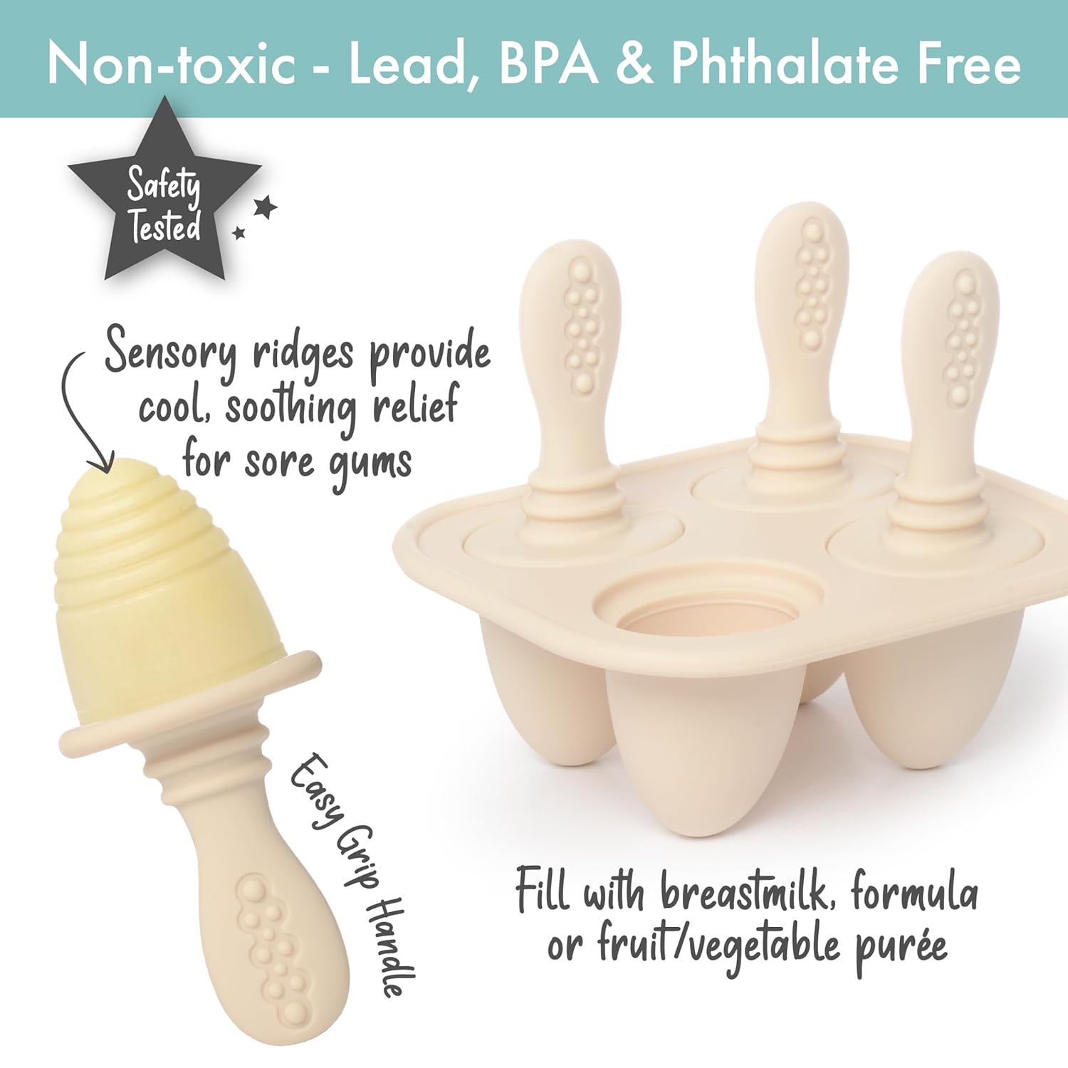 PrimaStella Silicone Petite Pops - Baby Popsicle Mold - BPA Free - Dishwasher Safe - 4 months+ (Oat