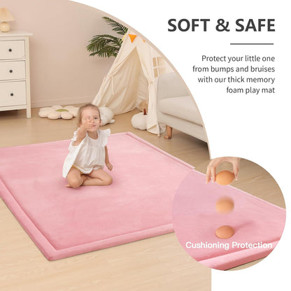 Baby Play Mat for Floor,1.3" Thick Memory foam Tummy Time Mat,79"×158“ Extra Large Soft Coral
