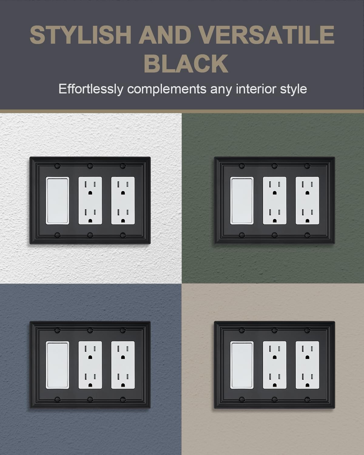 1-Pack Black Triple Decorator Outlet Covers, 3 Gang Wall Plates for Receptacle, GFCI Outlet, Dimmer