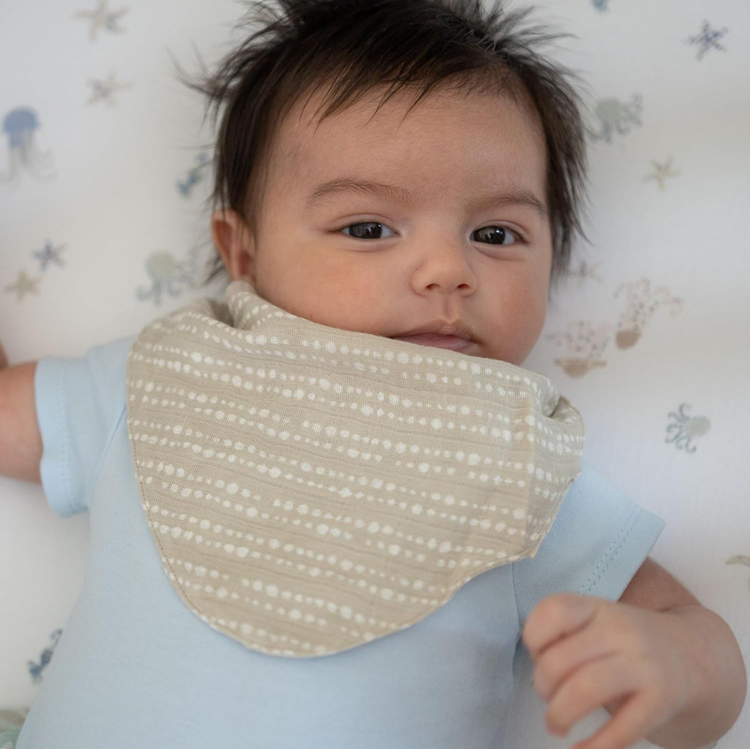 Crane Baby Bib Set, 100% Cotton Baby Bibs, Set of 3 Sea Life Cotton Muslin Bibs, Bandana Bibs Baby