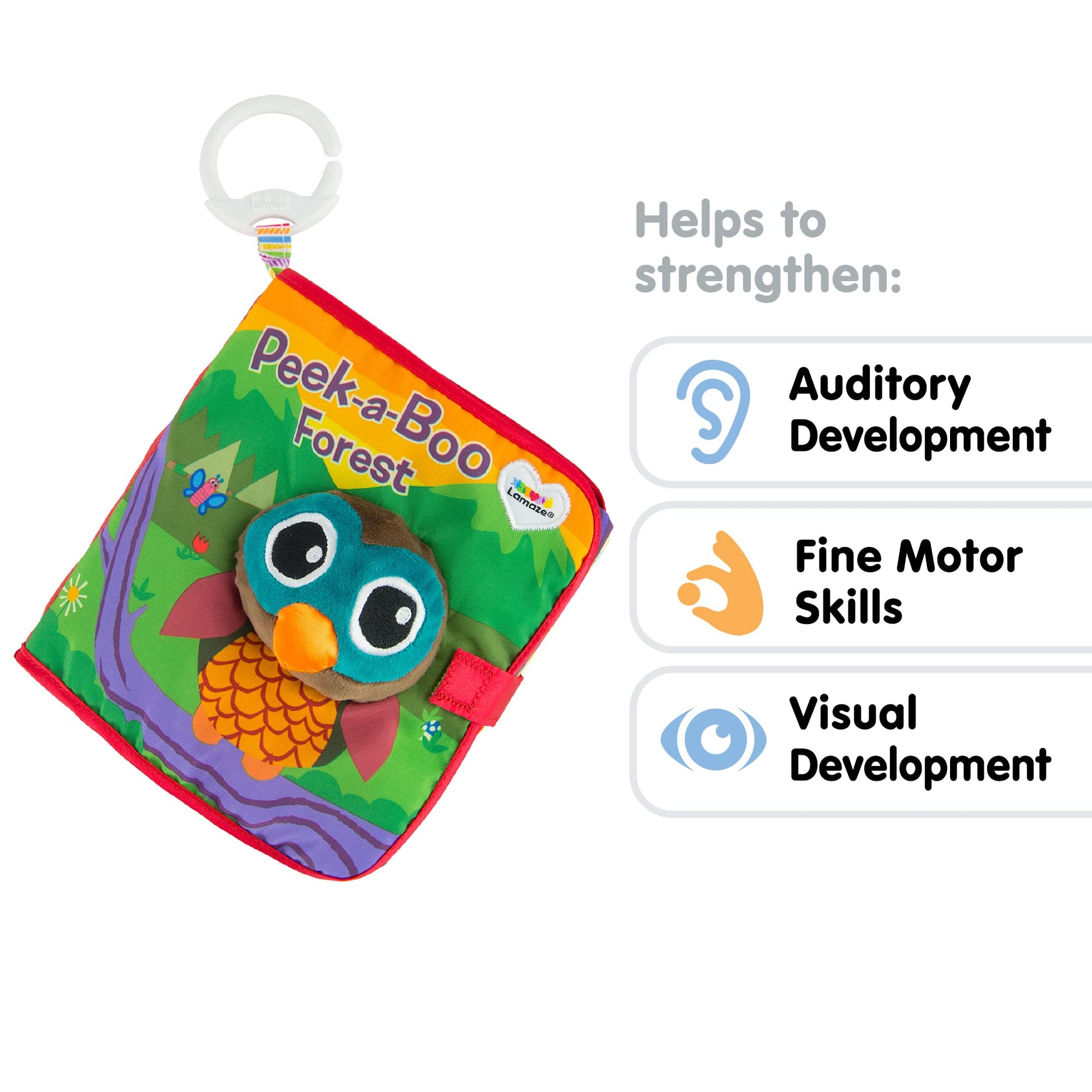 Lamaze Peek-A-Boo Forest Soft Baby Book - Clip-On Cloth Book - Washable Crinkling Fabric Pages for