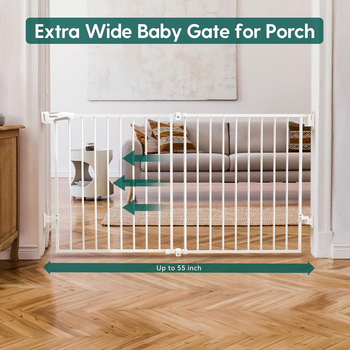 Babelio 31.5-55" No Bottom Bar Baby Gate Extra Wide, 2-in-1 Auto Close Dog Gate for The House