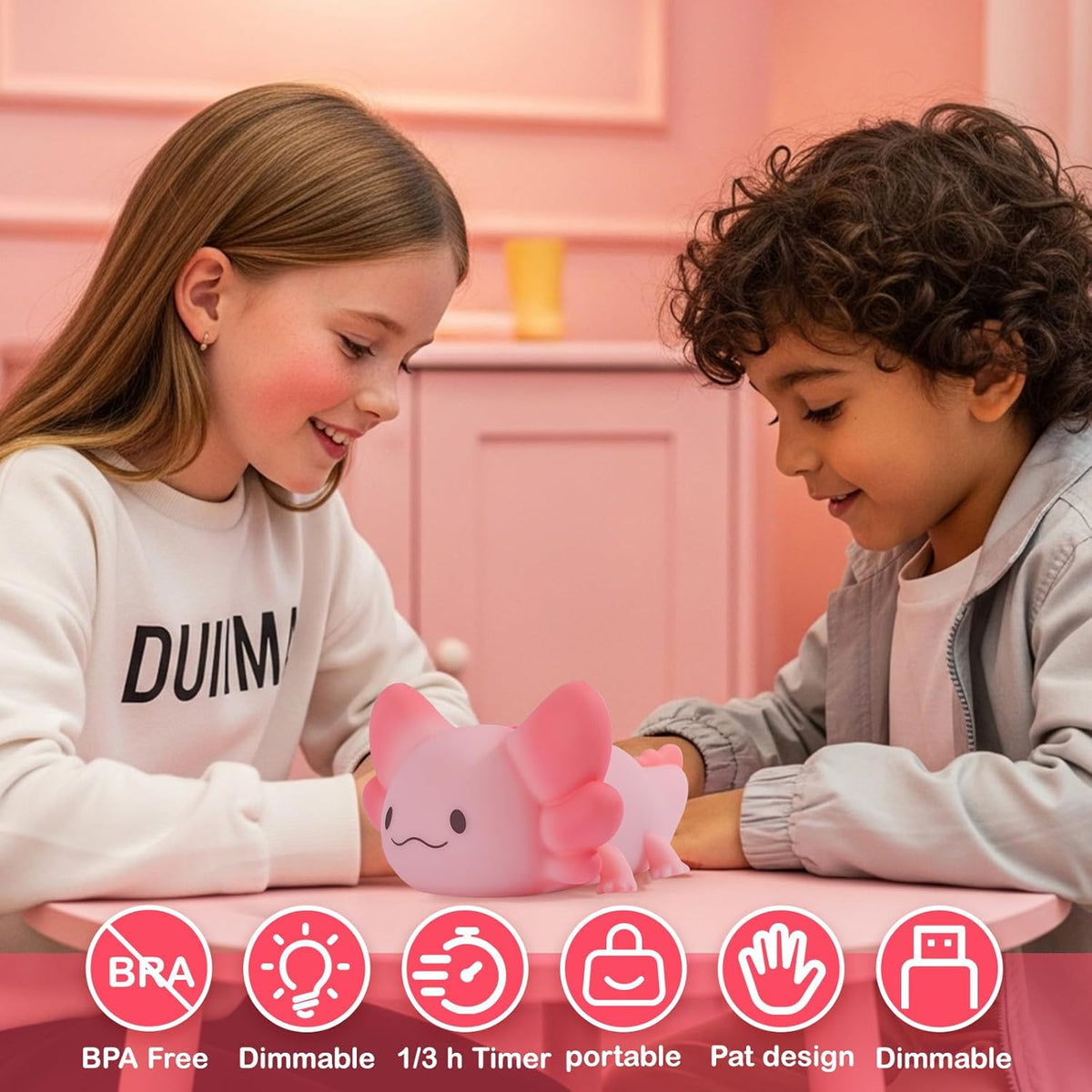 ZKLiLi Axolotl Night Light Kids Nightlight,Squishy Cute Lamp Dimmable Childrens Night Light Baby