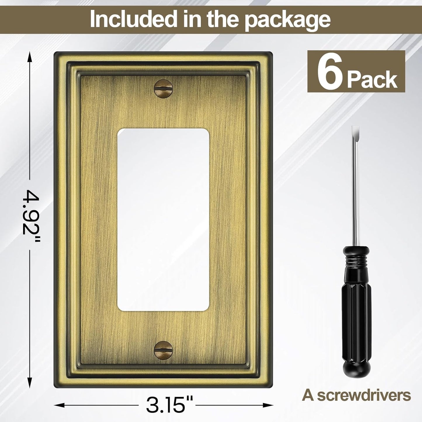 6 Pack Single Decorator Switch Covers Wall Plate, Antique Brass Decorative Rocker Switch Plates