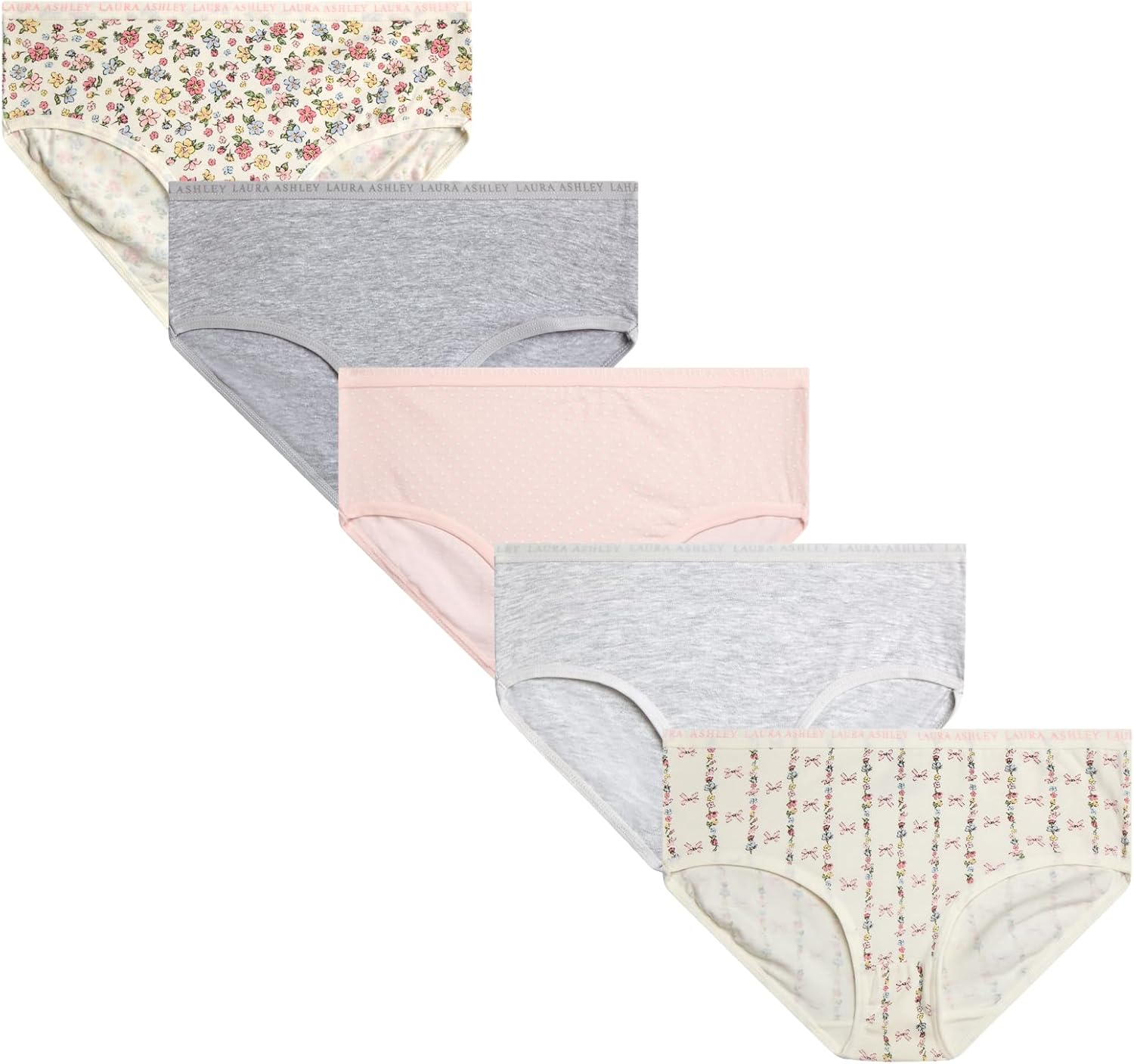 Laura Ashley Girls Underwear - 5 Pack Soft Stretch Breathable Panties for Girls - Lightweight