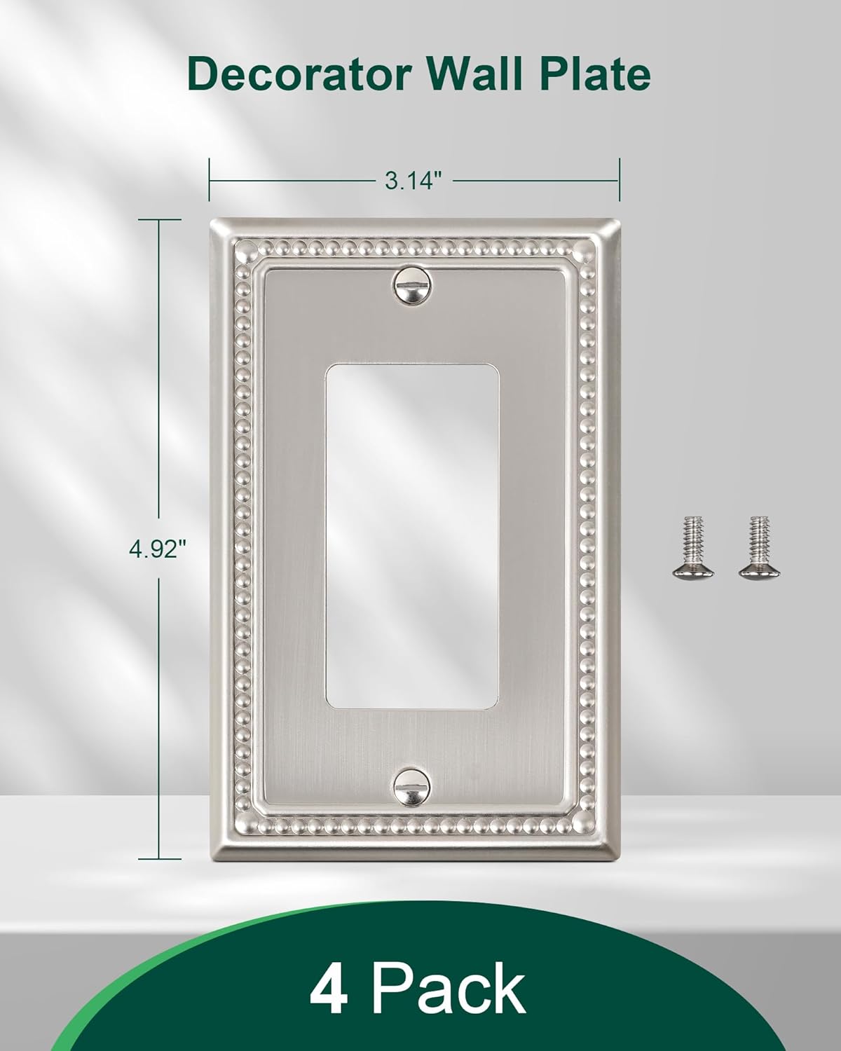 4-Pack Decorator Outlet Cover Plate, Decorative Switch Plates and Outlet Covers, Brushed Nickel
