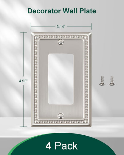 4-Pack Decorator Outlet Cover Plate, Decorative Switch Plates and Outlet Covers, Brushed Nickel