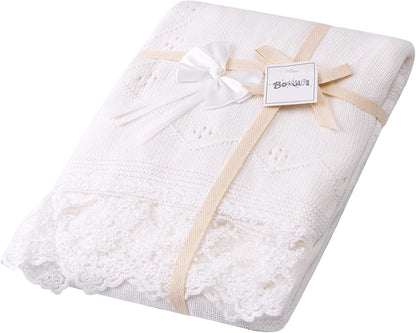 Booulfi Baby Blanket for Girls Boys Swaddles for Newborns Receiving Blankets Neutral Baptism