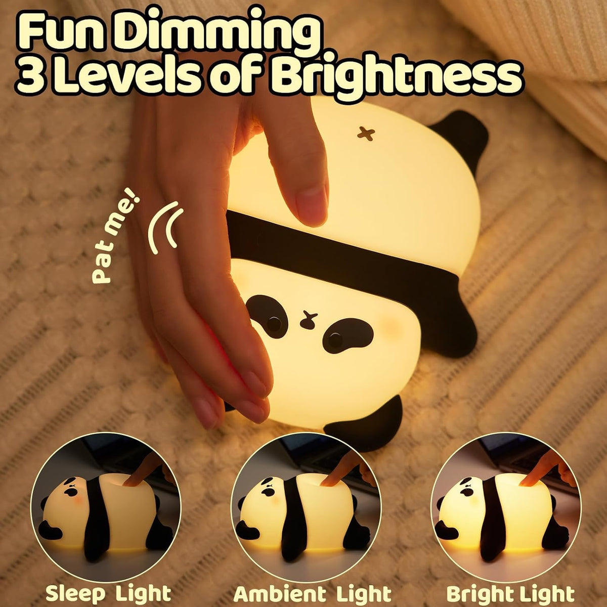 Rechargeable Cute Panda Night Light, 3 Level Dimmable Nursery Nightlight with Timer, Silicone Light