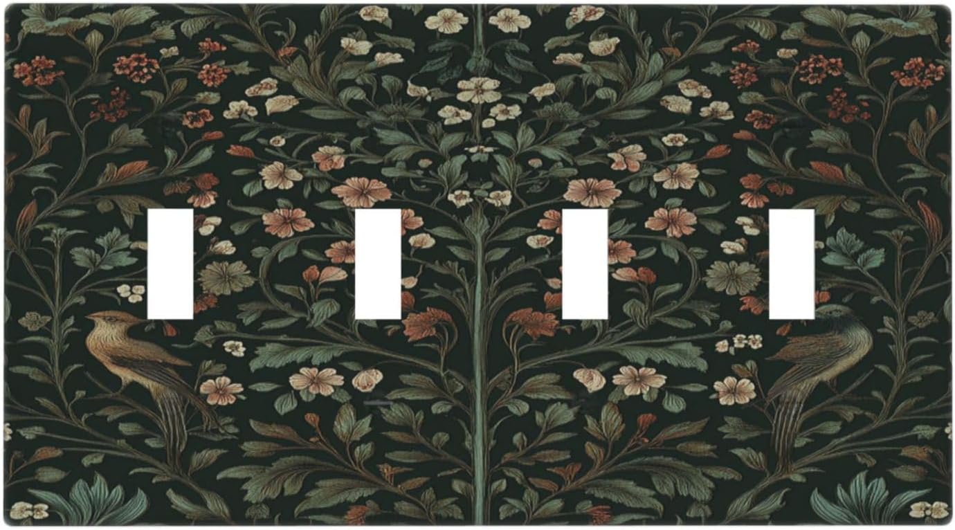 Light Switch Covers Vintage Morris Colorful Flower Green Leaf Quad Toggle Electrical Faceplate 4