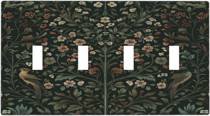 Light Switch Covers Vintage Morris Colorful Flower Green Leaf Quad Toggle Electrical Faceplate 4