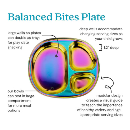 Ahimsa Stainless Steel Plates for Kids - Divided Plates for Toddlers, Pediatrician Designed, Non