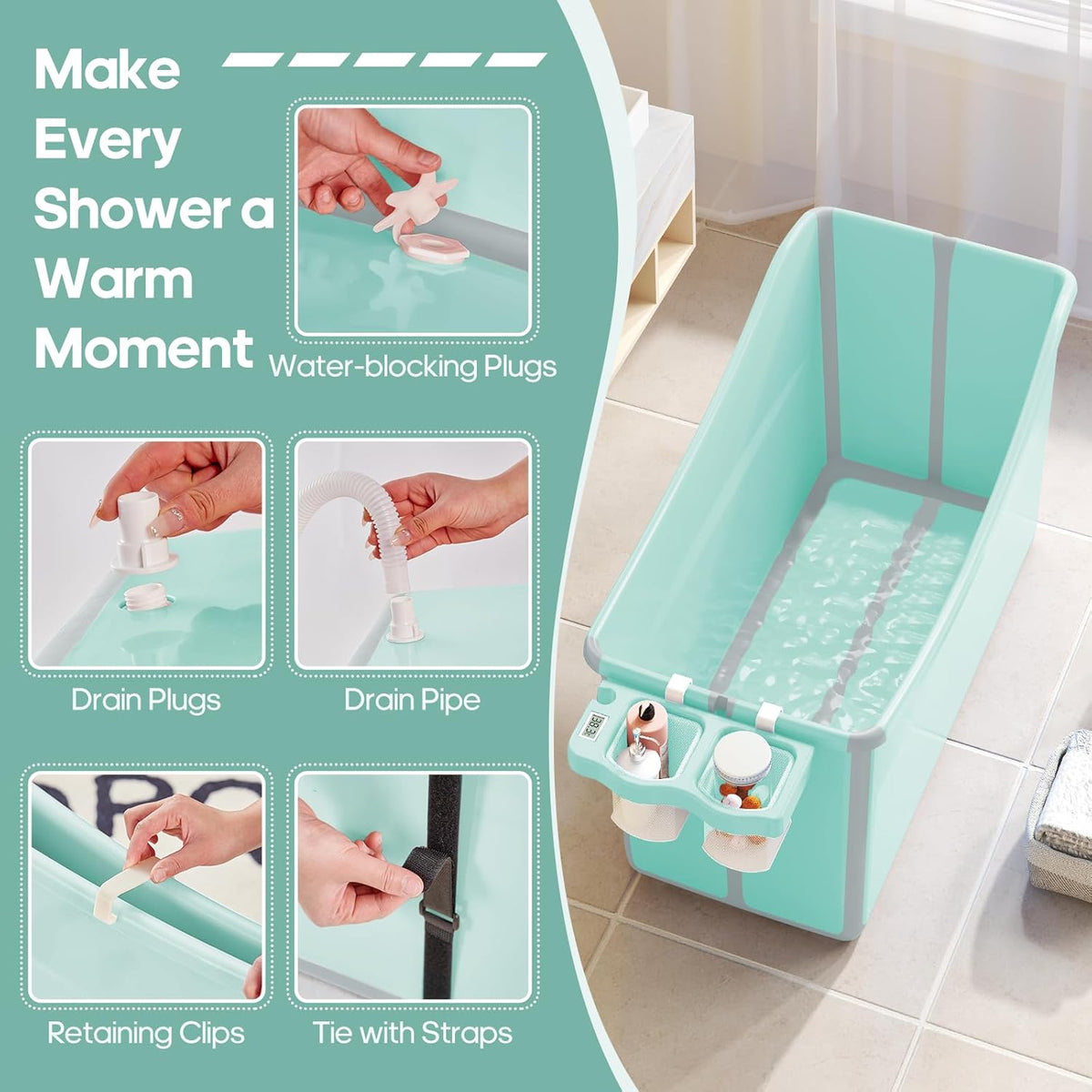 Collapsible Baby Bathtub Foldable Bathtub for Toddler Portable Large Foldable Bath Tub Bathtub for