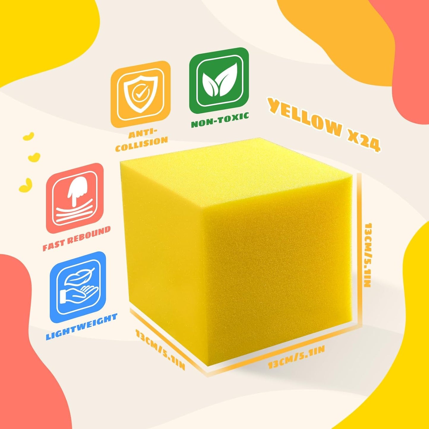 Foam Pit Cubes, 24 PCS 5 Inches Gymnastics Foam Blocks Trampoline Blocks, Multi-Sport Protective