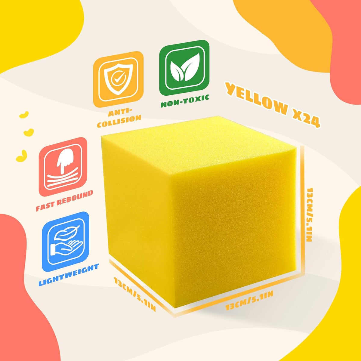 Foam Pit Cubes, 24 PCS 5 Inches Gymnastics Foam Blocks Trampoline Blocks, Multi-Sport Protective