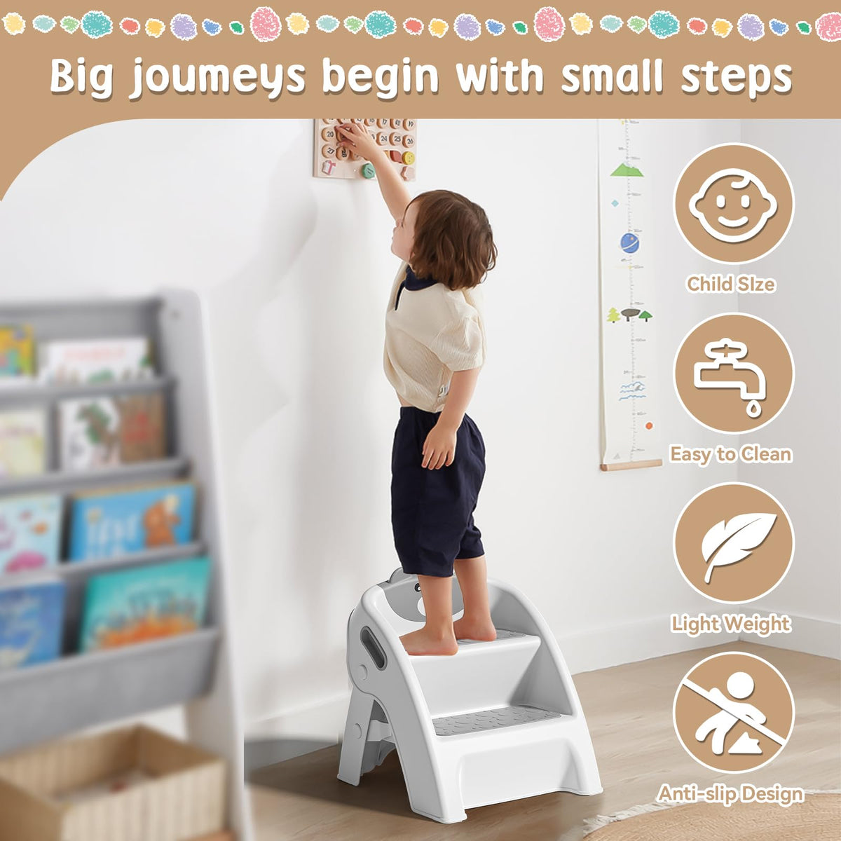 TPN Toddler Step Stool for Bathroom Sink and Potty Training Durable Anti-Slip,Anti-Tip