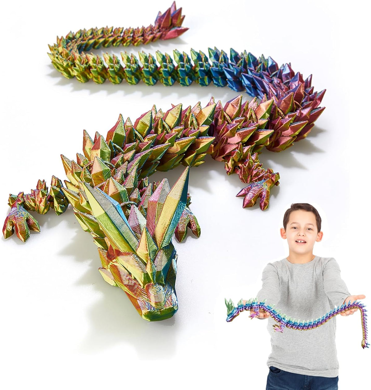3D Printed Dragon, 3D Dragon,24 Inch 3D Printed fidget Dragon, Bigger Fidget Crystal Dragon Toys