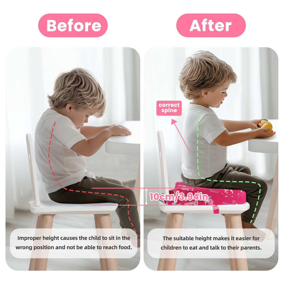 Toddler Booster Seat for Dining Table Kitchen Chair, 4" Kid Booster Cushion