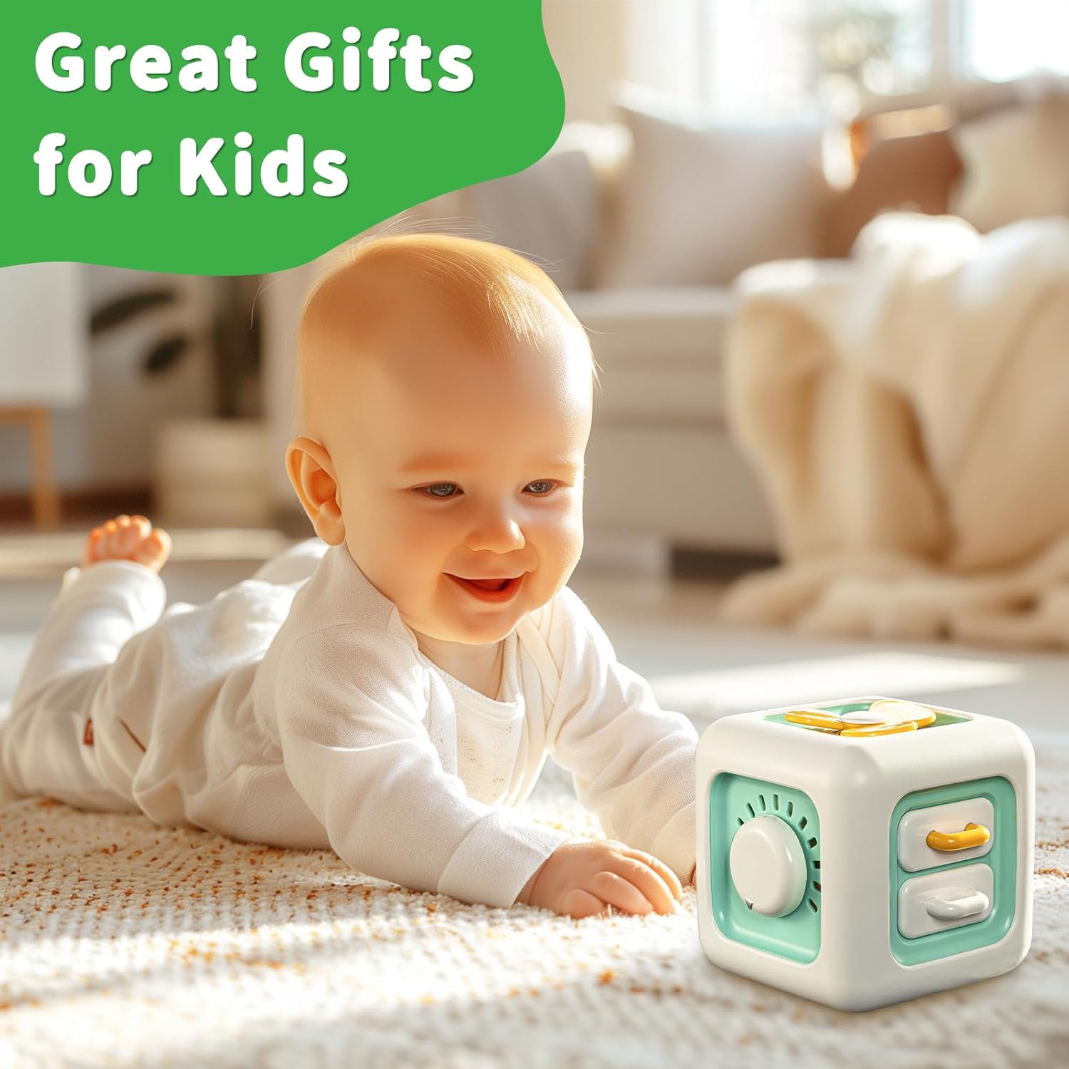 Busy Cube Toy, Sensory Toys for Toddlers 1-3, Baby Car Seat Toys 12-18 Months, Toddler Airplane