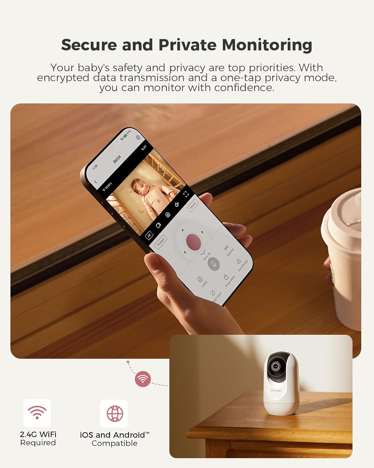 Momcozy Smart WiFi Baby Monitor, APP Control Baby Monitor with Camera & Audio, Danger Zone Alert